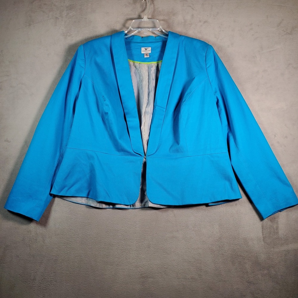 Worthington‎ Blazer Jacket Womens 2X Blue Short Lined Peplum Business Office